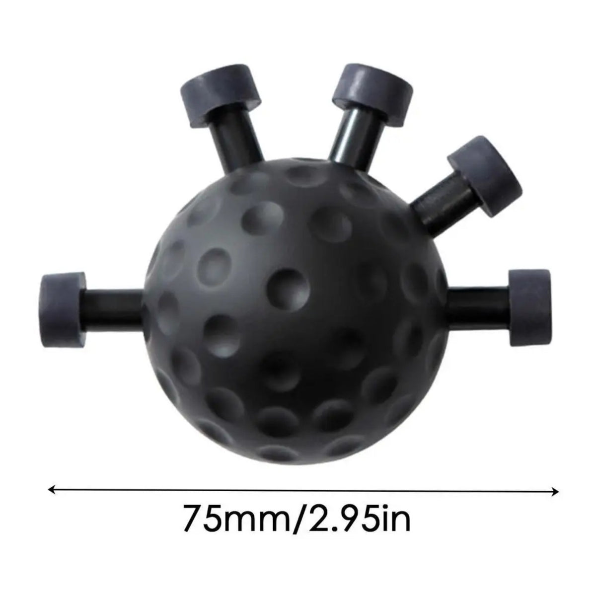 Black five-finger hand grip exerciser ball, 75 mm