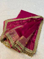 Ghungroo Tissue Silk Saree – Rich Floral Jacquard Border with Golden Ghungroo Detailing