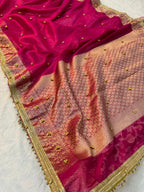 Ghungroo Tissue Silk Saree – Rich Floral Jacquard Border with Golden Ghungroo Detailing