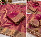 👑 Premium Maroon Tissue Silk Banarasi Saree with Metal Ghungroo & Sequin Lace Border ✨