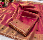 👑 Premium Maroon Tissue Silk Banarasi Saree with Metal Ghungroo & Sequin Lace Border ✨
